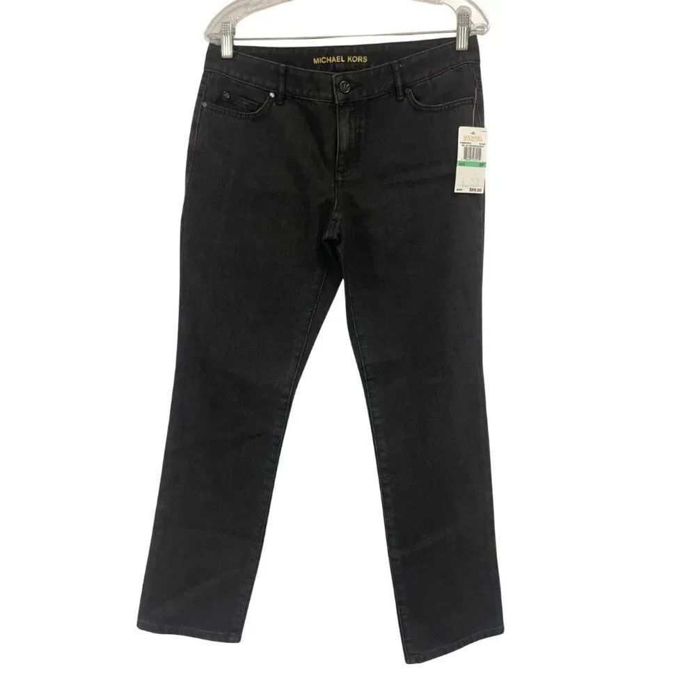 Michael Kors Women Jeans 8P Petite Black Denim Straight Leg Low Rise Stretch NWT